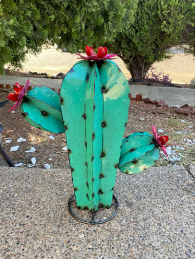 Teal Metal Cactus Gordo - Handmade Metal Cactus Yard Art, Garden Decor Best for Birthday- Anniversary Gifts 2 Feet Active