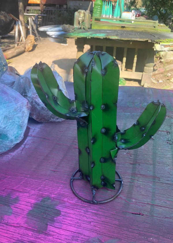 Green Metal Saguaro Cactus - Garden Art, Handmade Metal Cactus, Metal Yard Art, Outdoor Decor Best for Gift Ideas