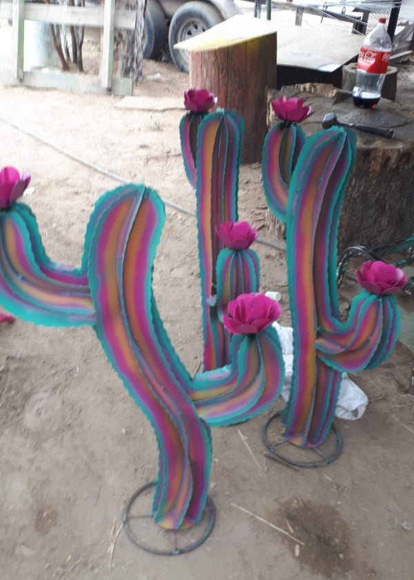 Metal Rainbow Wavy Cactus- Yard Art- Garden Art- Garden Decor for Birthday Gift- Wedding-Anniversary Gift