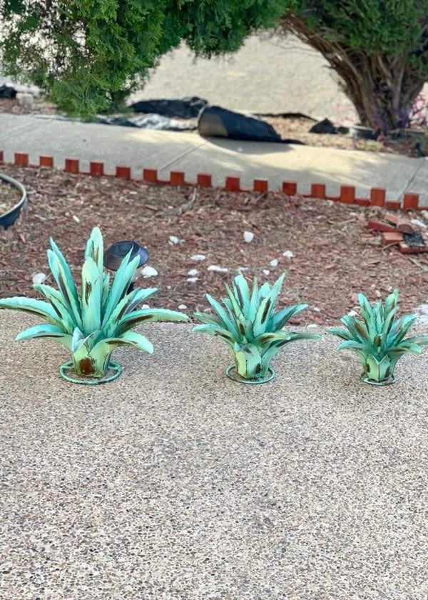 Set of 3 Metal Agaves - Garden Art- Flower Garden Stake Yard, Metal Flower Art, Outdoor Decor Best for Gift Ideas