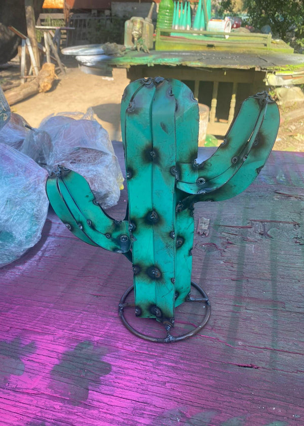 Turquoise Metal Saguaro Cactus - Garden Art, Handmade Metal Cactus, Metal Yard Art, Outdoor Decor Best for Gift Ideas