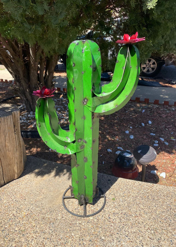 Handmade Metal Saguaro Cactus - Green Metal Cactus, Turquoise, Metal Yard Art, Outdoor Decor Best for Birthday- Anniversary Gifts