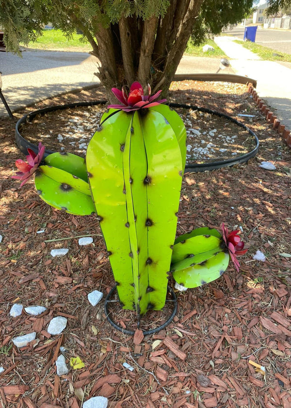 Lime Green Metal Cactus Gordo - Handmade Metal Cactus Yard Art, Garden Decor Best for Birthday- Anniversary Gifts 2 Feet