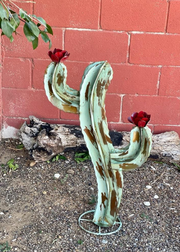 Curvy Large Rustic Metal Cactus- Rustic Yard Art- Garden Art- Garden Decor for Birthday Gift- Wedding-Anniversary Gift